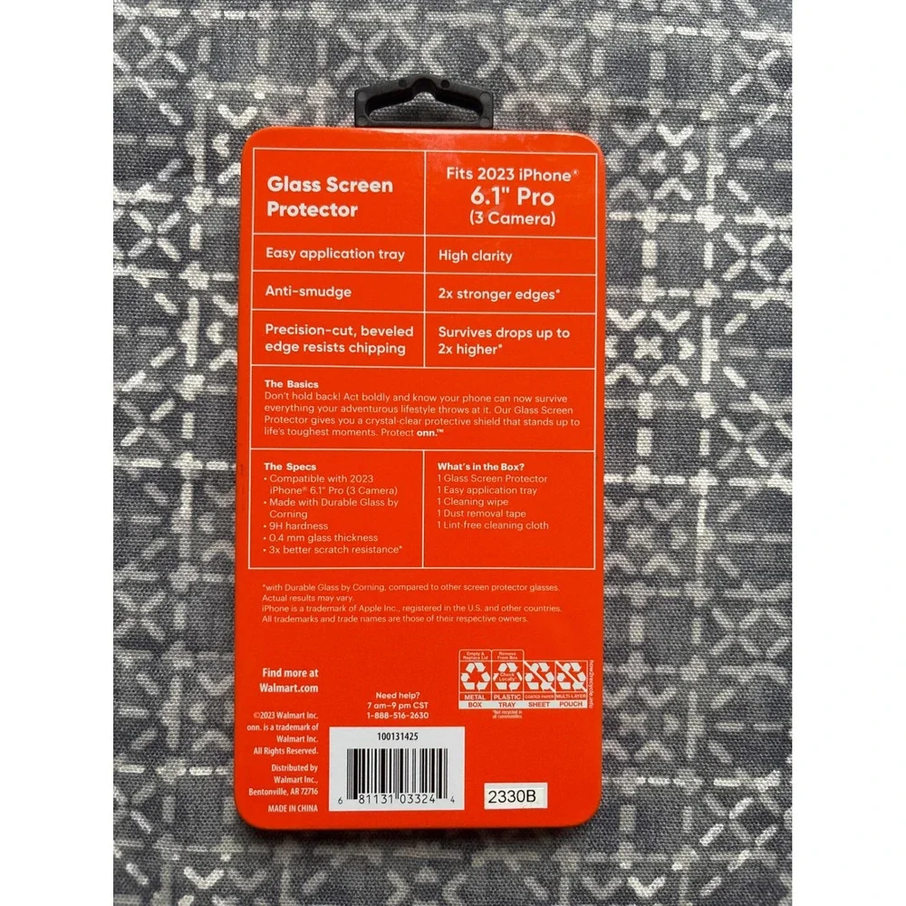 onn Glass Screen Protector iPhone 15 Pro 6.1 Inch Clear New Corning Glass 9H